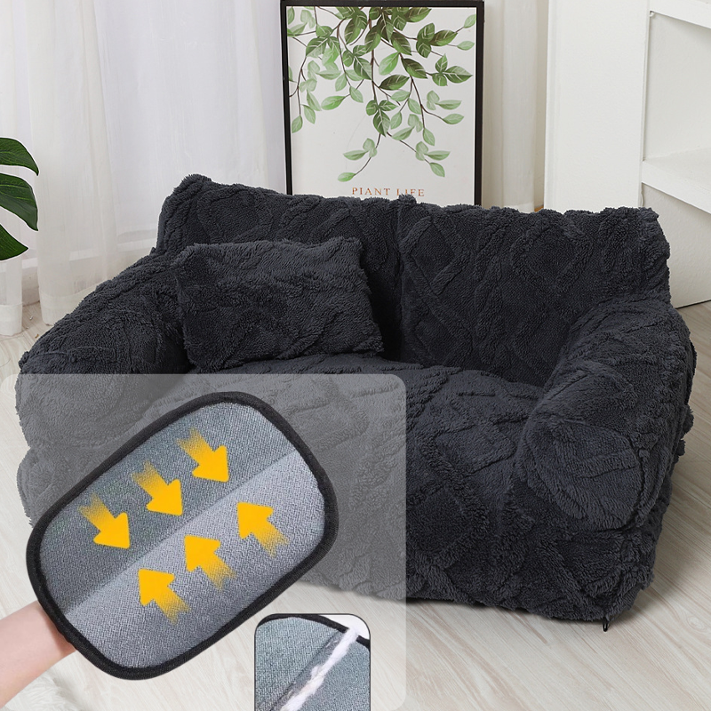 Cama para perro tipo sofá acogedora con borde elevado – Diseño de felpa suave