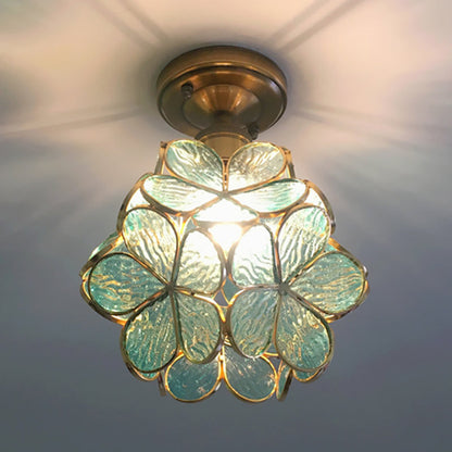 Stained Glass Ceiling Light Fixture with Botanical Design – Semi-Flush Mount 8-Inch Dome for Hallway, Bedroom, Kitchen