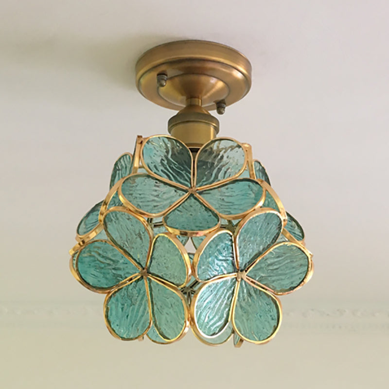 Stained Glass Ceiling Light Fixture with Botanical Design – Semi-Flush Mount 8-Inch Dome for Hallway, Bedroom, Kitchen