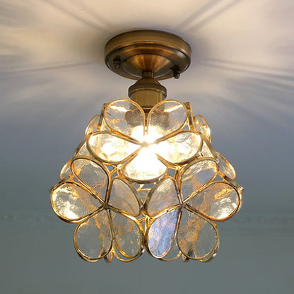 Stained Glass Ceiling Light Fixture with Botanical Design – Semi-Flush Mount 8-Inch Dome for Hallway, Bedroom, Kitchen