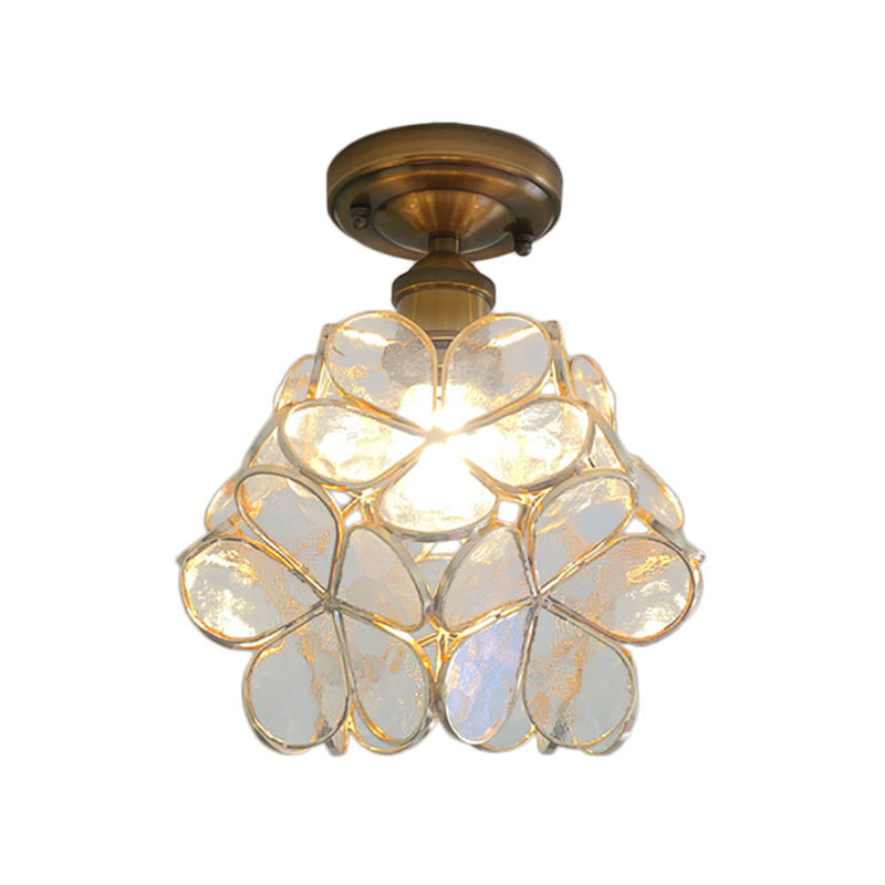 Stained Glass Ceiling Light Fixture with Botanical Design – Semi-Flush Mount 8-Inch Dome for Hallway, Bedroom, Kitchen