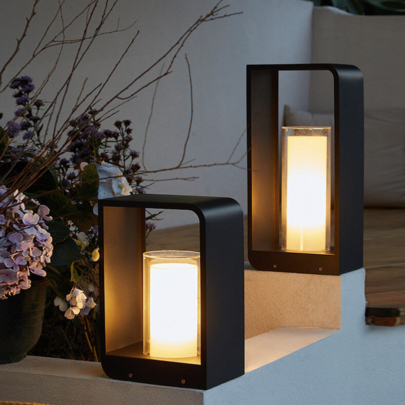 Outdoor Column Path Light – LED Weatherproof Garden Lamp with Rectangular Frame for Patio, Walkway & Landscaping