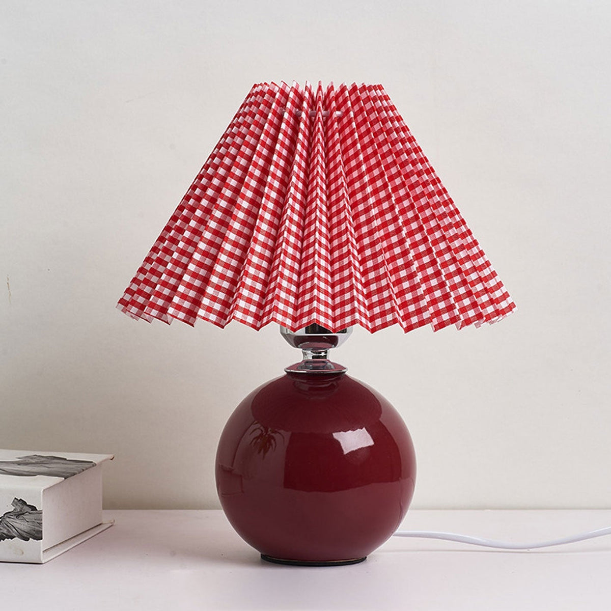 Ceramic Accent Lamp with Fabric Shade 11x9.5 in E26 Socket for Nightstand Desk Study Room Reading Light Modern Home Decor