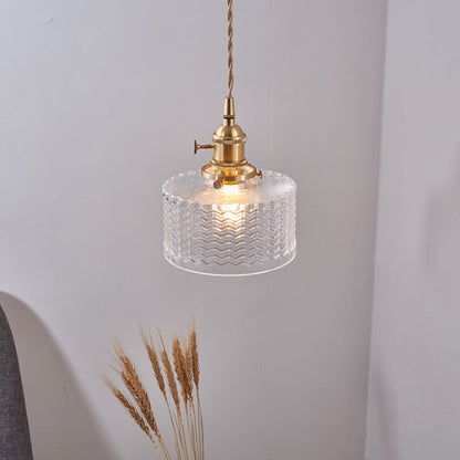 Vintage-Style Single-Light Glass Pendant with Rotary Switch – Wavy Textured Shade & Brass Hardware for Kitchen Island, Dining Room