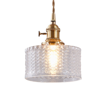 Vintage-Style Single-Light Glass Pendant with Rotary Switch – Wavy Textured Shade & Brass Hardware for Kitchen Island, Dining Room