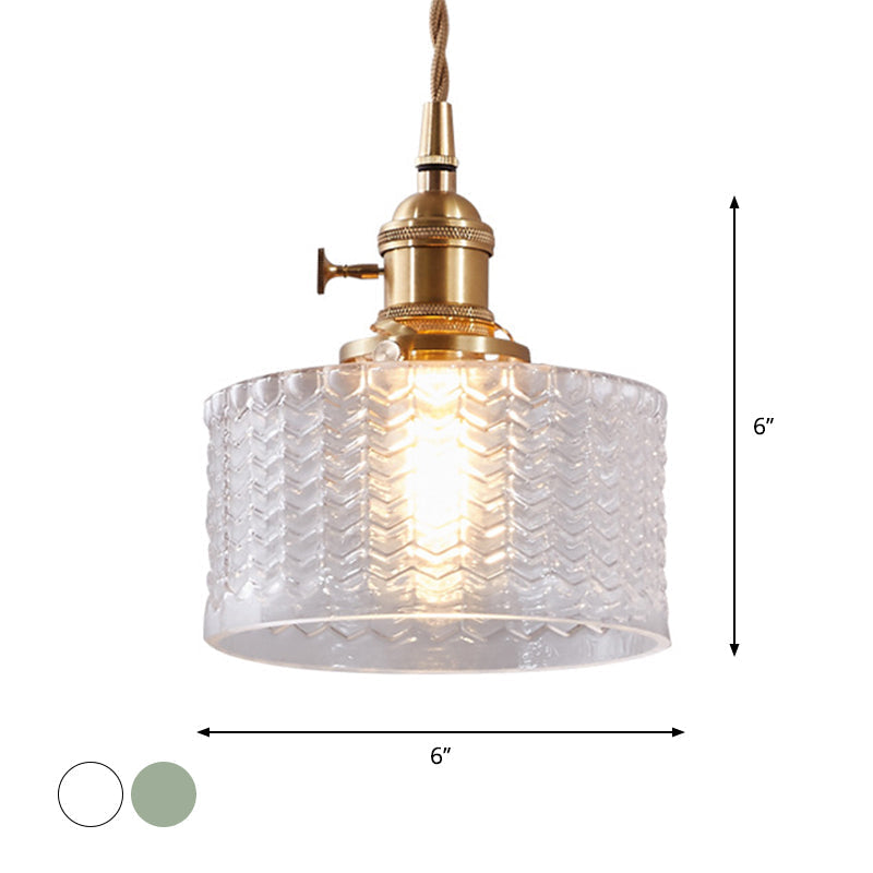 Vintage-Style Single-Light Glass Pendant with Rotary Switch – Wavy Textured Shade & Brass Hardware for Kitchen Island, Dining Room