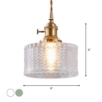 Vintage-Style Single-Light Glass Pendant with Rotary Switch – Wavy Textured Shade & Brass Hardware for Kitchen Island, Dining Room