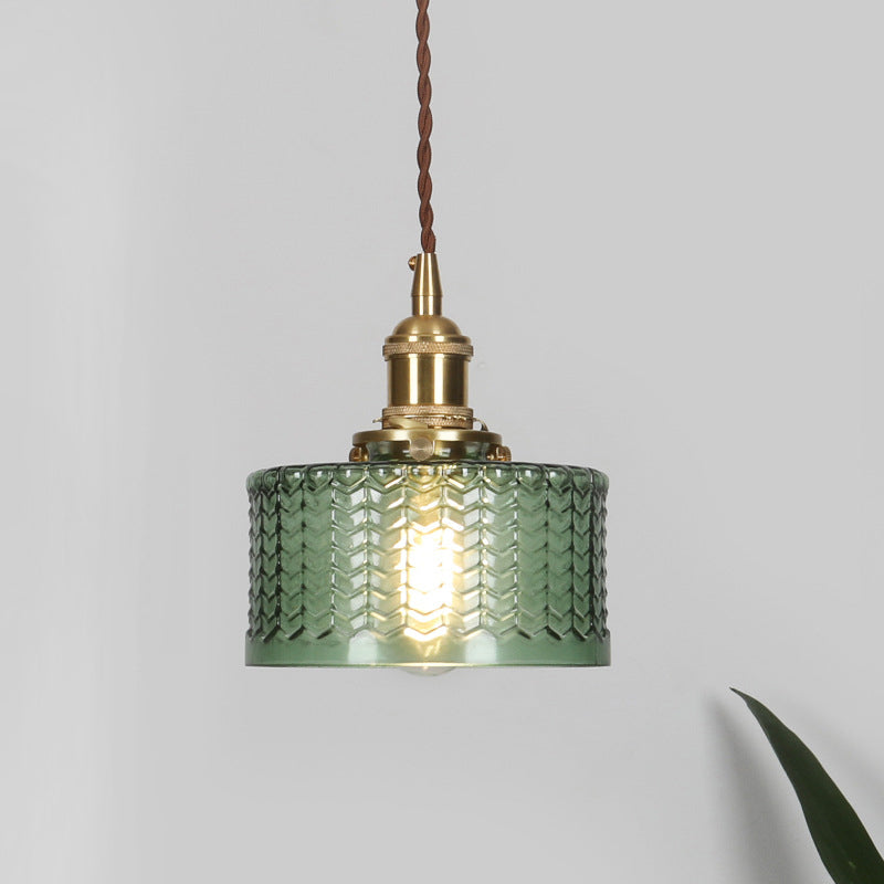 Vintage-Style Single-Light Glass Pendant with Rotary Switch – Wavy Textured Shade & Brass Hardware for Kitchen Island, Dining Room