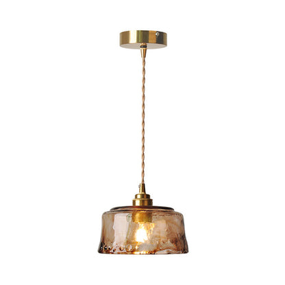 Hanging Ceiling Light with Amber Glass Globe Shade – Single Bulb Pendant Fixture, Warm Brass Finish, 59-Inch Adjustable Cord for Kitchen