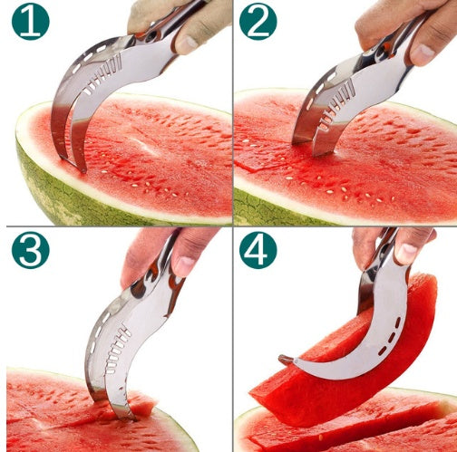 Stainless Steel Fruit Slicer Cutter for Watermelon Cantaloupe Papaya Dragon Fruit Kitchen Tool Fast Serving Prep