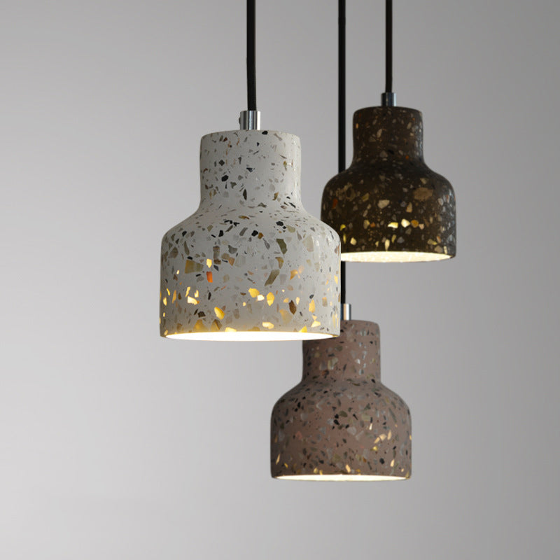Terrazzo Cement Pendant Light with Adjustable Cord, Single Bulb Fixture for Kitchen Island, Entryway & Dining Room, Modern Industrial