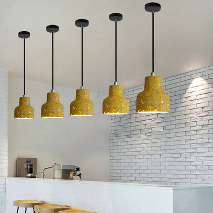 Terrazzo Cement Pendant Light with Adjustable Cord, Single Bulb Fixture for Kitchen Island, Entryway & Dining Room, Modern Industrial