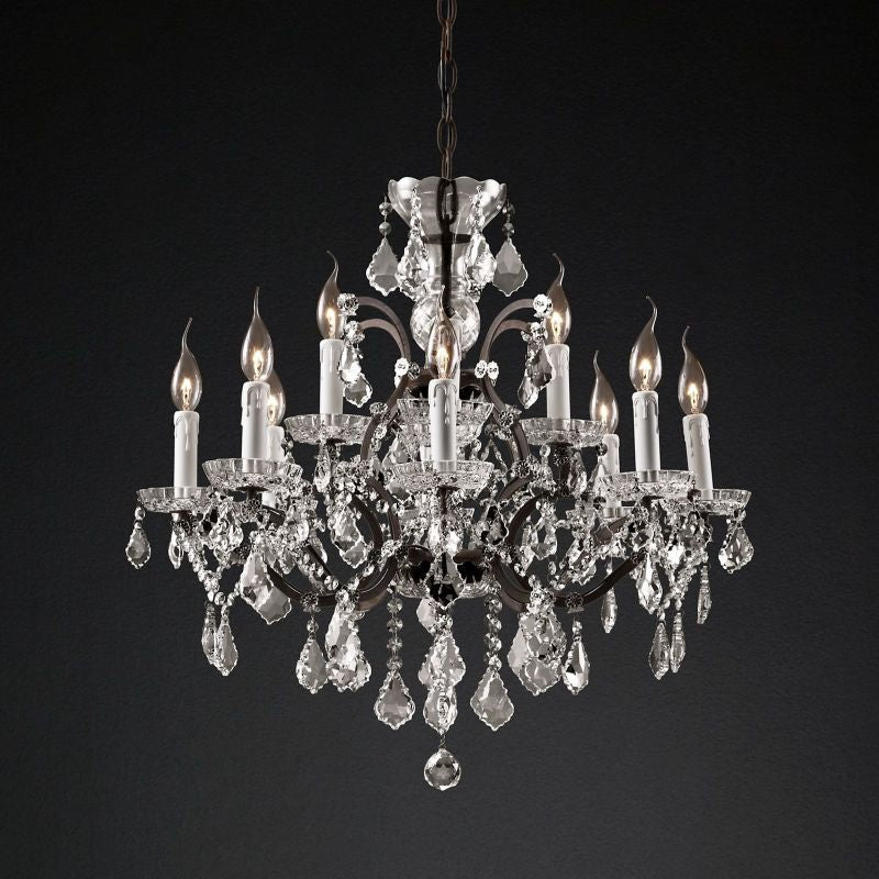 Crystal Chandelier 28 Inch Round 12-Light Vintage Style for Dining Room Foyer Living Room Hardwired Pendant Light Fixture