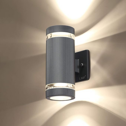 Exterior Sconce with Dual-Beam Illumination – Weatherproof Cylindrical Fixture for Entryways, Patios & Gardens – E27 Socket, IP65 Rating, Bl