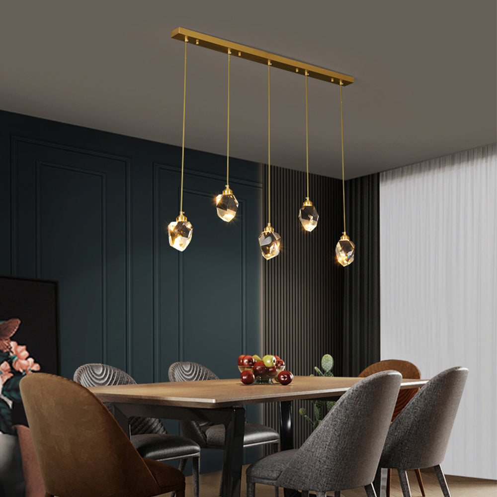 Adjustable Drop Fixture with Clear Tapered Shade & Brass Accents for Kitchen Islands, Breakfast Nooks, Entryways