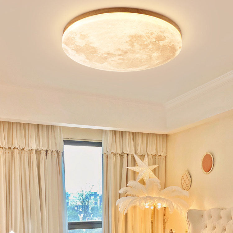 Round Wood Ceiling Light 15 in LED Flush Mount Fixture 24W 2400lm for Bedroom Living Room Hallway Modern Lighting