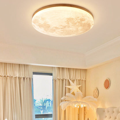 Round Wood Ceiling Light 15 in LED Flush Mount Fixture 24W 2400lm for Bedroom Living Room Hallway Modern Lighting