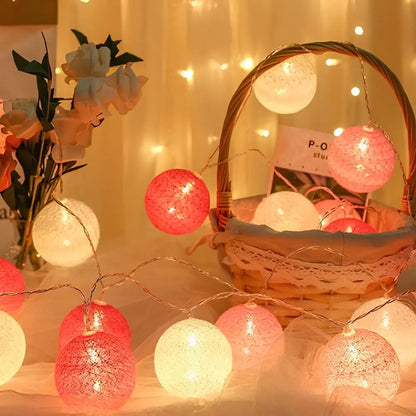 Cotton Ball String Lights LED Garland for Bedroom Living Room Nursery Party Decor USB or Battery Powered Ambient Lighting