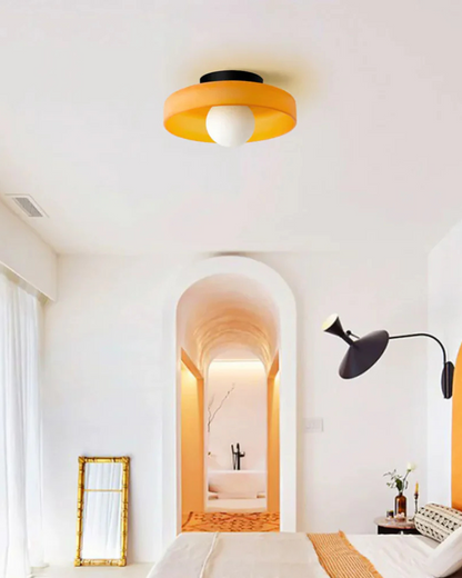 Flush Mount Ceiling Light with Glass Shade and Metal Frame for Living Room, Bedroom, Hallway – Round Overhead Fixture with Warm White Glow