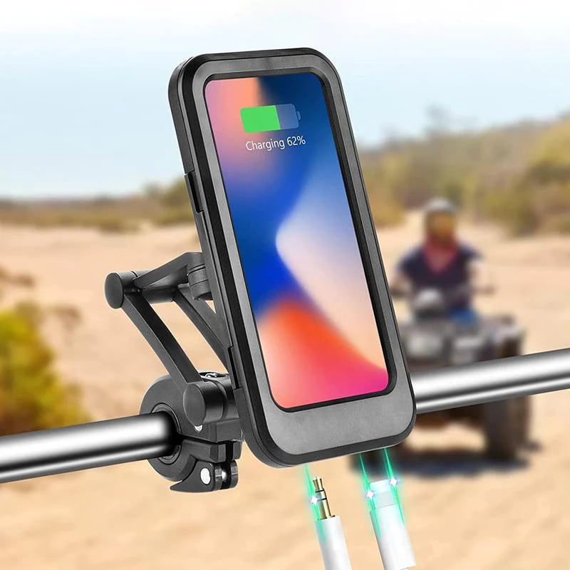 Waterproof Bike Phone Mount with 5000mAh Power Bank USB Charging Handlebar Holder for Smartphones 4.5-6.8 Inches Touch Screen Compatible Mot