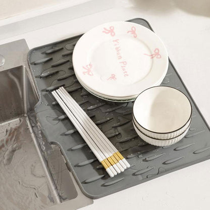 Silicone Counter Protector Mat 16x13 Inch Heat Safe Dish Draining Pad with Raised Channels Non-Stick Drying Surface for Sink Kitchen Counter