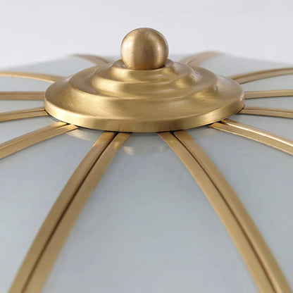 Flush Mount Glass Shade Fixture with Brass Frame Round Design for Entryway Kitchen Bedroom Ambient Overhead Lighting Home Décor