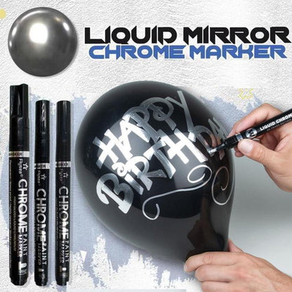 Reflective Chrome Ink Art Pen – Ultra-Glossy Metallic Writing Marker for Crafts, Glass, Plastic & More – 3 Tip Sizes Available