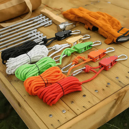 Reflective Tensioning Rope with Pulley System 13 ft Adjustable Tie-Down for Camping Tents Tarps Canopies Outdoor Gear Stainless Steel Carabi