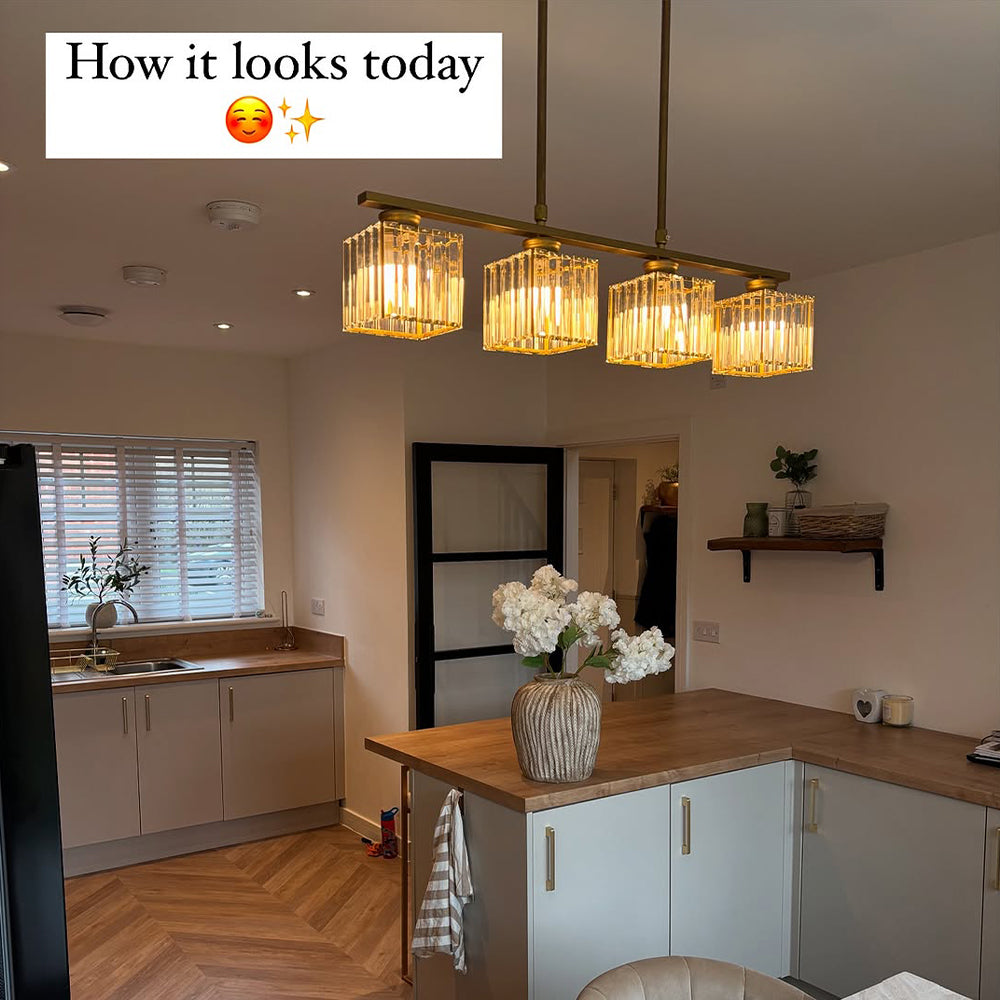 Hanging Fixture with Clear Glass Globes – 3 or 4 Bulb Multi-Head Suspension – Height Adjustable 14-28 in – Black or Gold Metal Frame for Kit