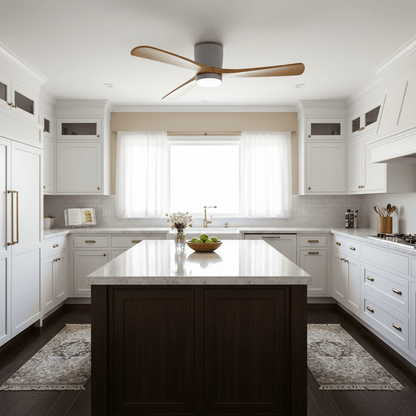 Wood Blade Ceiling Fan with Integrated LED Light and Remote Control for Bedroom Living Room Quiet DC Motor Airflow Year-Round Comfort Scandi