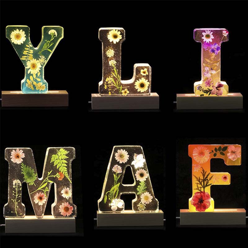 LED Letter Night Light with Real Dried Flowers in Resin – Personalized Illuminated Décor Accent for Bedroom, Nursery & Living Room