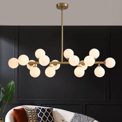 16-Light Linear Island Chandelier with Frosted Glass Globes Gold Finish for Dining Room Kitchen