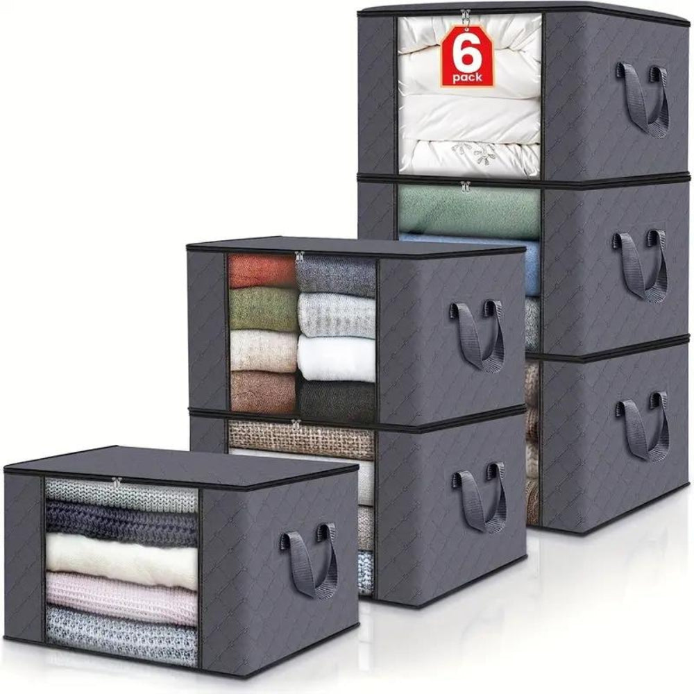 Foldable Garment Organizer with Clear Window & Handles for Closet Bedroom Dorm Storage Large Capacity Space Saver Bin