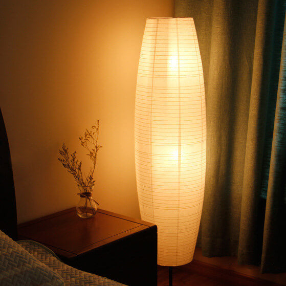 Dual-Socket Upright Lamp with Rice Paper Diffuser 54-Inch Tall White or Black for Bedside & Lounge