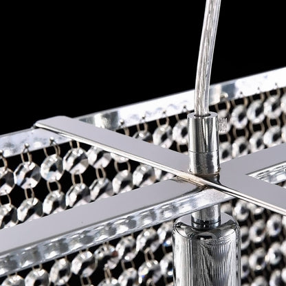 Rectangular Crystal Chandelier Ceiling Light Fixture Stainless Steel Frame E12 Candelabra Base for Dining Room Kitchen Island Modern