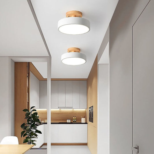 Lámpara de techo LED redonda de madera de montaje empotrado para dormitorio, pasillo y sala de estar - Diseño moderno con veta de madera