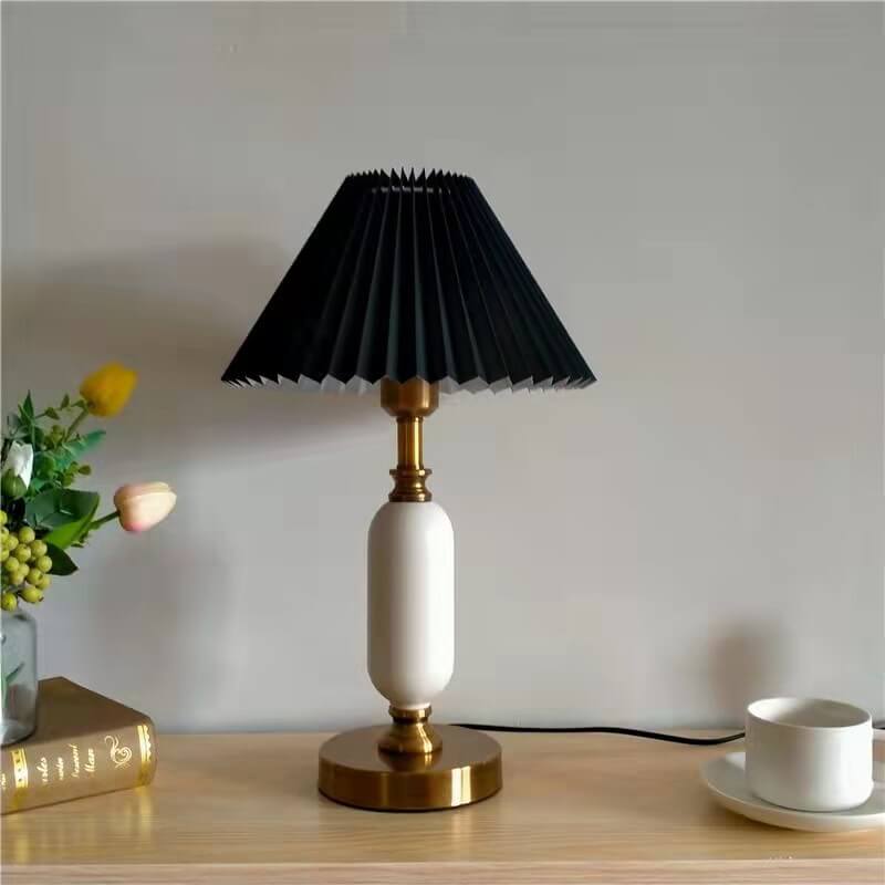 Metal Desk Lamp with Pleated Shade 18 in Tall E12 Socket Plug-In for Bedroom Nightstand Office Study Living Room Reading Light Contemporary