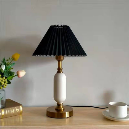 Metal Desk Lamp with Pleated Shade 18 in Tall E12 Socket Plug-In for Bedroom Nightstand Office Study Living Room Reading Light Contemporary