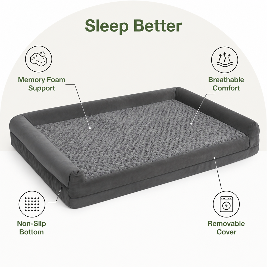 Ortekor Orthopedic Memory Foam & Non-Slip Dog Bed (Removable Cover)