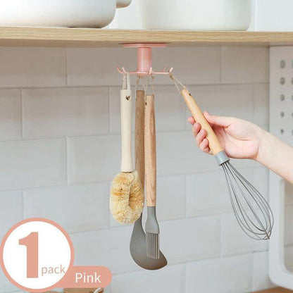 Under-Counter Rotating Kitchen Utensil Storage 6-Hook Organizer
