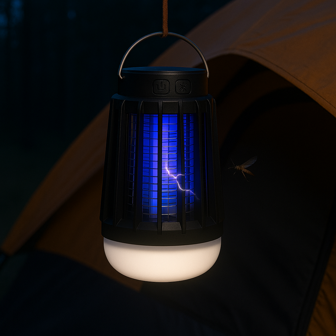 Solar Bug Zapper with UV Light & LED Camping Lantern for Outdoor Mosquito Control & Patio Lighting