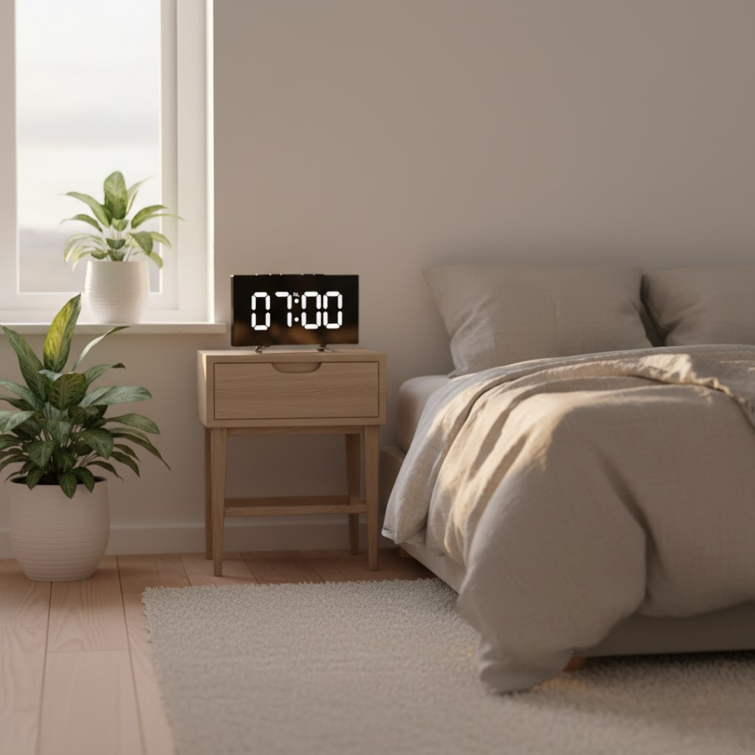 USB-Powered LED Alarm Clock with Curved Screen 6.7 × 2.8 × 1.2 Inches Battery Backup Nightstand Clock Large Display for Bedroom Office Deskt