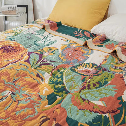 Sable Floral Blanket - 100% Cotton, Reversible Design