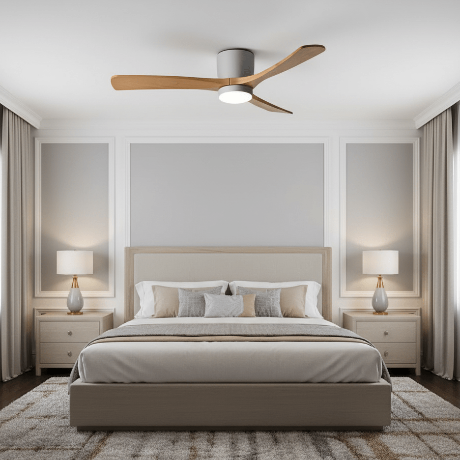 Wood Blade Ceiling Fan with Integrated LED Light and Remote Control for Bedroom Living Room Quiet DC Motor Airflow Year-Round Comfort Scandi
