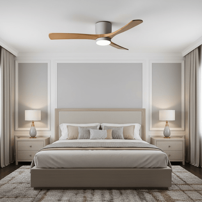 Wood Blade Ceiling Fan with Integrated LED Light and Remote Control for Bedroom Living Room Quiet DC Motor Airflow Year-Round Comfort Scandi
