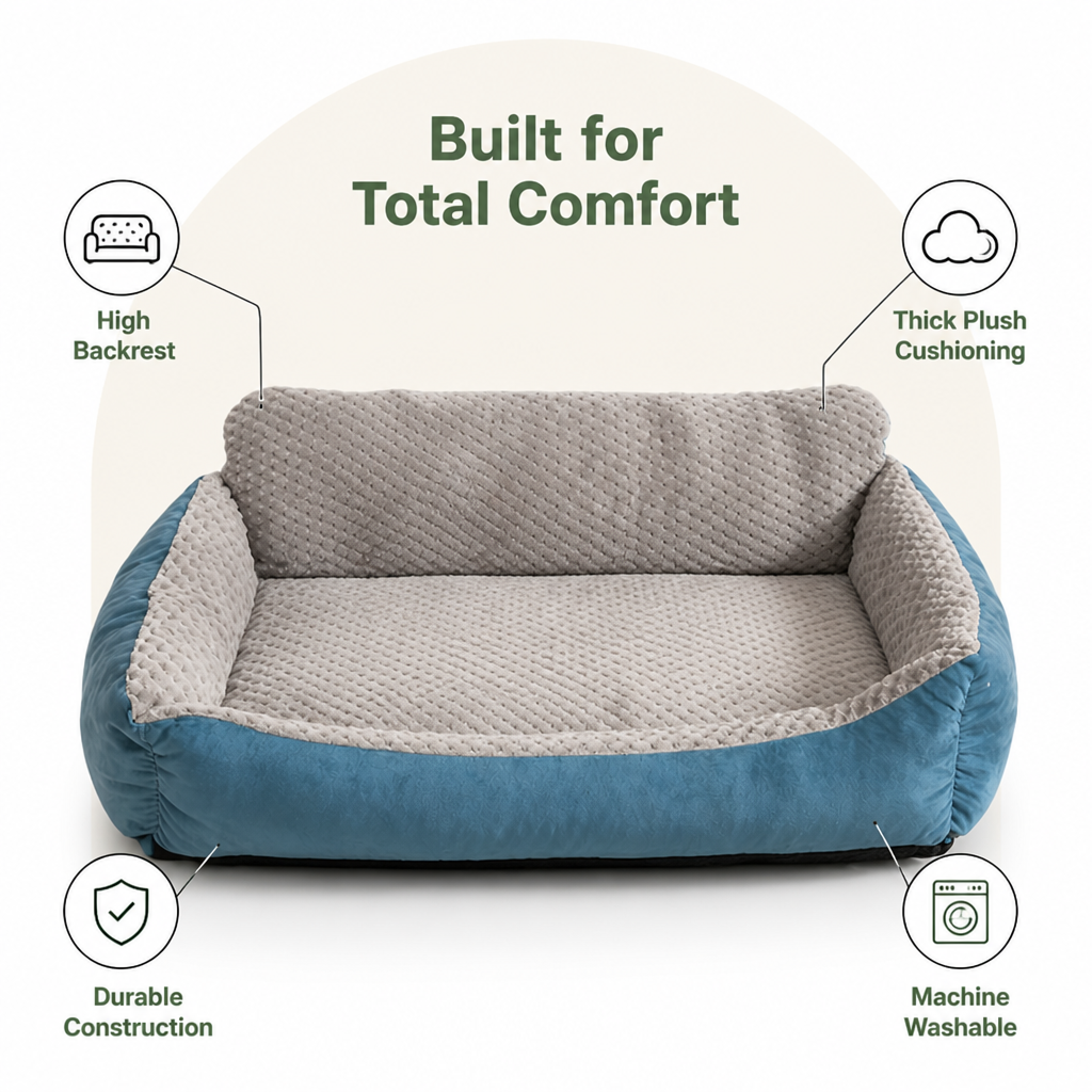 Ortekor High-Back Extra Thick Plush Pet Sofa Bed (Washable Cover)