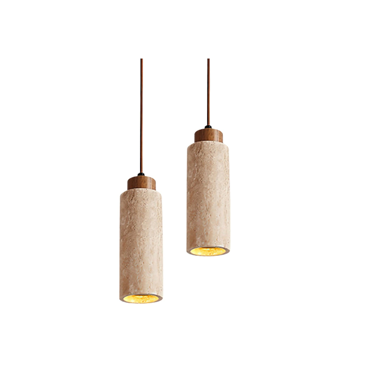 Stone Cylinder Hanging Fixture Natural Wood Accent LED Warm Glow Dining Room Kitchen Island Entryway Ceiling Light 10 inch Neutral Tone Mini