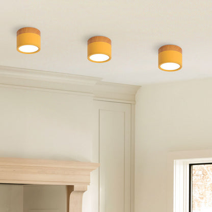 Compact LED Flush Mount Ceiling Light Fixture Wood & Metal Accent for Entryway Hallway Bedroom Kitchen 5W 7W Surface Mount Minimalist Modern