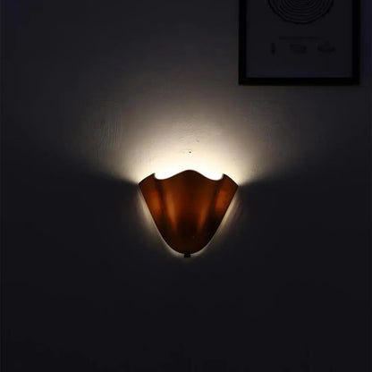 Shell-Inspired Glass Sconce 11 Inch Wide Vintage Iron Bedside Fixture Warm Ambient Hallway Lighting E14 Base Brown Green Beige Tinted Shade
