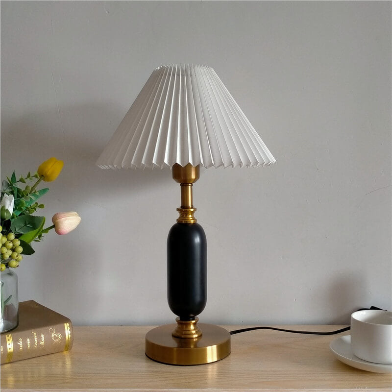 Pleated Bedside Lamp with Metal Base and Fabric Shade for Bedroom, Living Room & Study | E26 Socket